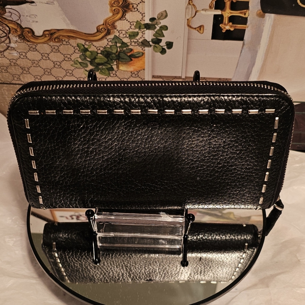 Fendi Selleria Black Calfskin Leather Zip-Around Long Wallet